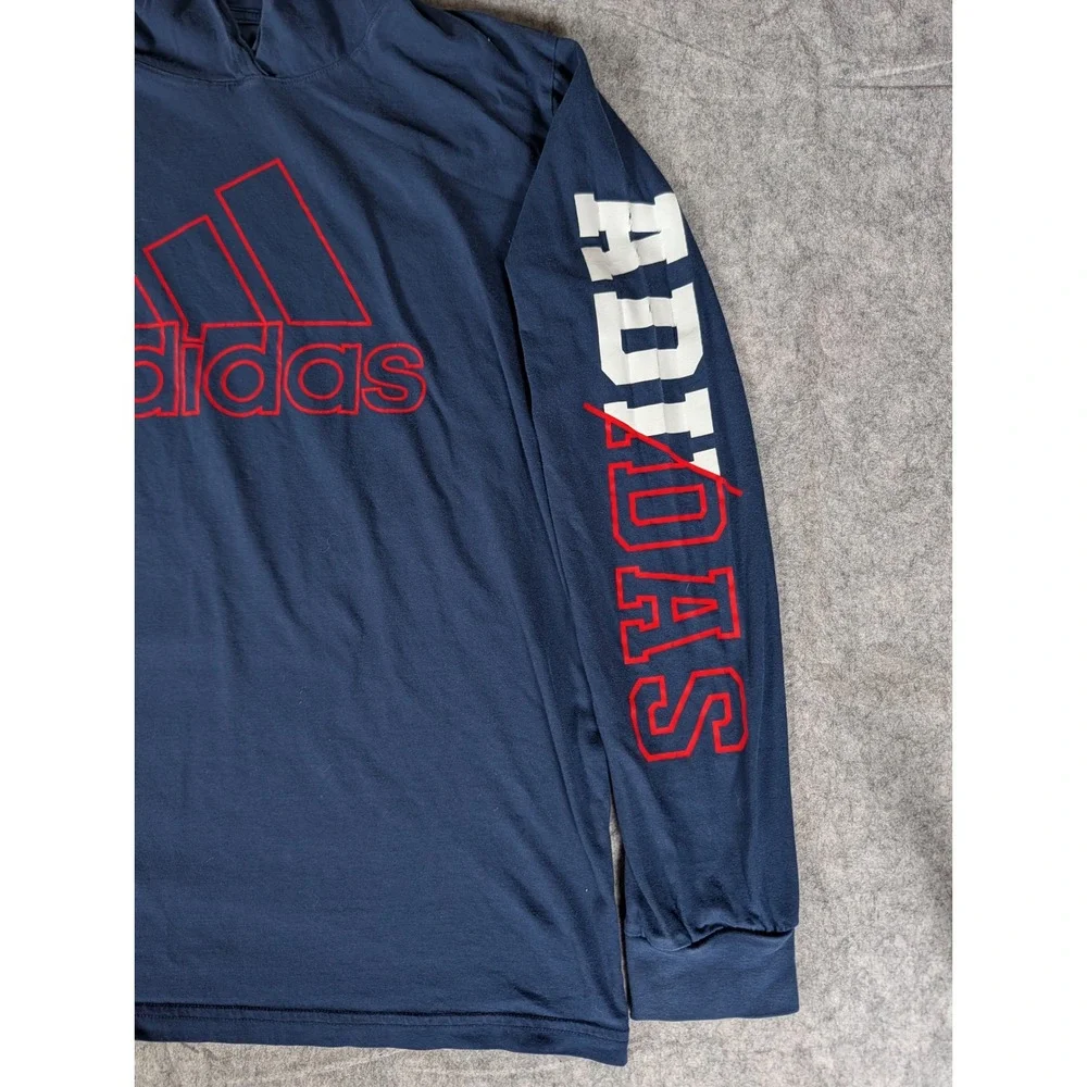 Adidas Kids Navy Blue Red Outline Logo Graphic Pullover Hoodie Sweatshirt XL